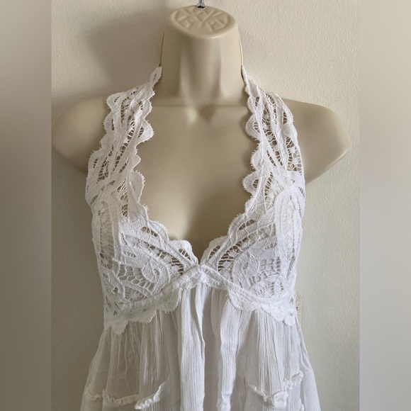 Free People Adella Halter Mini Slip Dress Medium White NWT - Picture 7 of 13